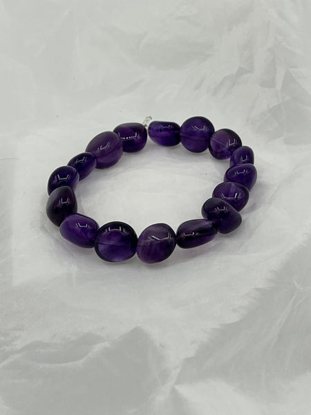 Natural Purple Fluorite Gemstone Tumbled Beaded Stretch Bracelet