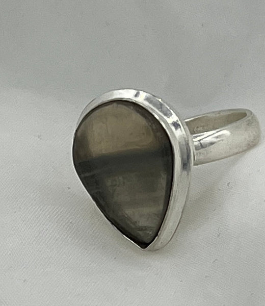 Natural Fluorite Gemstone Teardrop Sterling Silver Adjustable Ring