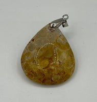 Natural Fossil Coral Gemstone Puffed Teardrop Pendant
