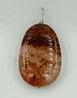 Natural Fossil Coral Gemstone Large Flat Oval Pendant