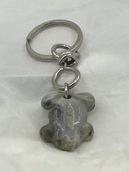 Natural Picasso Jasper Gemstone 3D Carved Frog Keychain Keyring