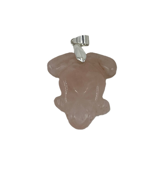 Natural Rose Quartz Gemstone Carved 3D Frog Pendant