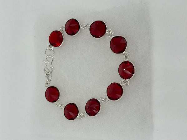 Natural Garnet Gemstone Faceted Rounds Sterling Silver Adjustable Link Bracelet