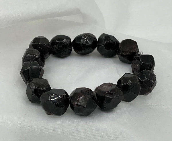 Natural Garnet Gemstone Chunky Tumbled Faceted Nuggets Beaded Stretch Bracelet