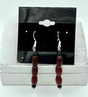 Natural Garnet Gemstone Rice Beaded Sterling Silver Dangle Earrings