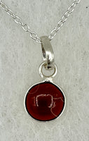 Natural Garnet Gemstone Dainty Round Cabochon Sterling Silver Pendant on Chain