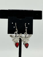 Natural Garnet Gemstone Teardrop Sterling Silver Butterfly Dangle Earrings