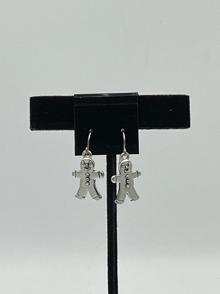 Silver Tone Christmas Gingerbread Boy Charm Dangle Earrings Stocking Stuffer