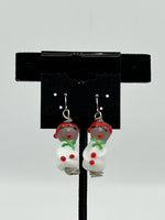 Multicolor Lampworked Glass 3D Christmas Mice Dangle Earrings