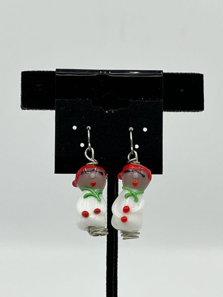 Multicolor Lampworked Glass 3D Christmas Mice Dangle Earrings