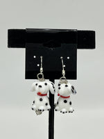 Lampworked Glass 3D Dalmatian Dog Sterling Silver Dangle Earrings Dog Lover Gift