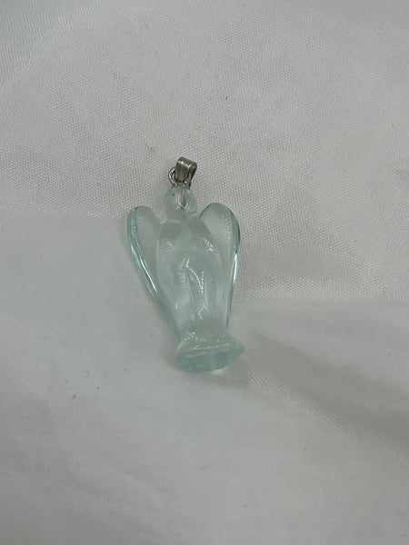 Dainty Aqua Blue Glass 3D Angel Pendant