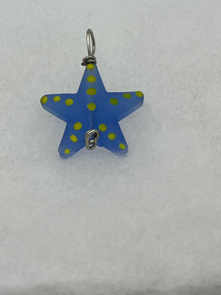 Cute Lampworked Glass Blue with Polka Dots Starfish Sea Life Nautical Pendant