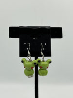 Lampworked Glass 3D Green Frog Sterling Silver Dangle Earrings