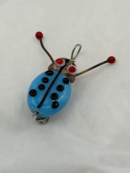Multicolor Lampworked Glass 3D Ladybug Pendant