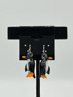 Lampworked Glass 3D Penguin Sterling Silver Dangle Earrings