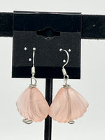 Pink Lampworked Glass Scallop Sea Shell Sterling Silver Dangle Earrings