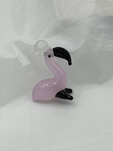 Lampworked Glass 3D Cute Pink Flamingo Bird Pendant