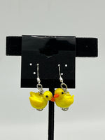 Lampworked Glass 3D Yellow Duck Sterling Silver Dangle Earrings