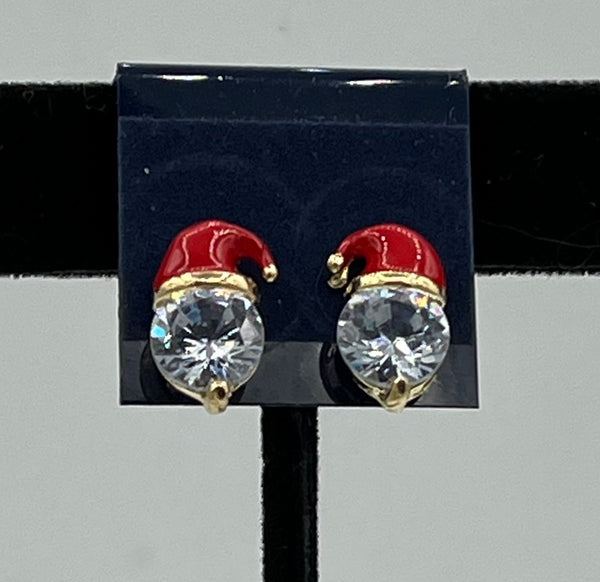 Goldtone and Clear CZ Christmas Santa Hat Stud Post Earrings