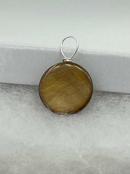 Natural Golden Mother of Pearl Shell Flat Coin Pendant