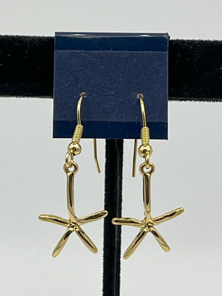 Gold Tone Starfish Charm Dangle Earrings Sea Life Nautical Jewelry