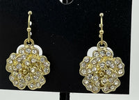 Gold Tone and Clear CZ Flower Dangle Earrings
