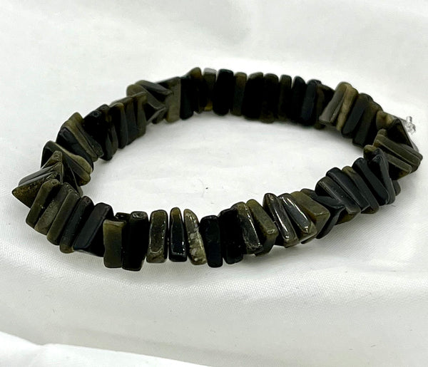 Natural Gold Sheen Obsidian Gemstone Carved Triangles Beaded Stretch Bracelet