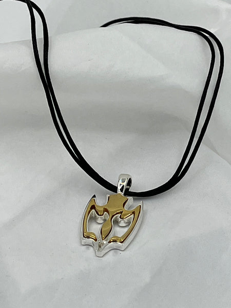 Gold and Silver Tone Bat Pendant on Adjustable Black Cord Necklace