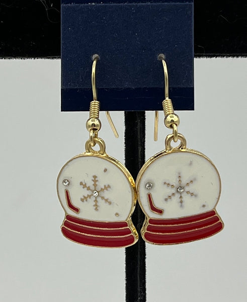 Goldtone and CZ Christmas Snow Globe and Snowflake Charm Dangle Earrings