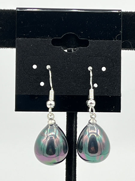 Natural Gray Pearl Gemstone Teardrop Beaded Sterling Silver Dangle Earrings