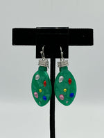 Large Green Christmas Light Bulb Dangle Earrings with Multicolor CZs