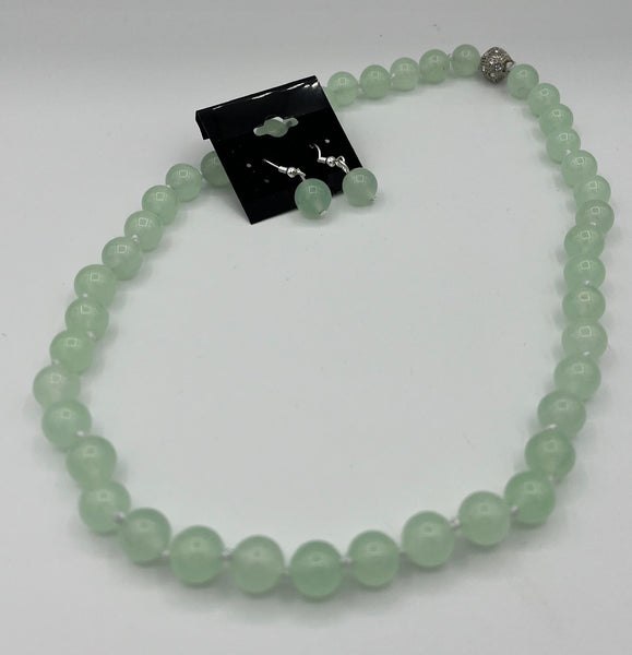 Natural Green Aventurine Gemstone 10MM Round Beaded Necklace and Dangle Earrings