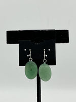 Natural Green Aventurine Gemstone Faceted Oval Sterling Silver Dangle Earrings