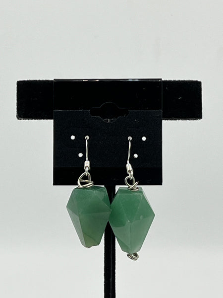 Natural Green Aventurine Gemstone Faceted Pyramid Sterling Silver Earrings