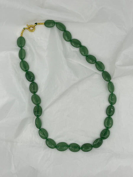 Natural Green Aventurine Gemstone Puffed Ovals Beaded Necklace