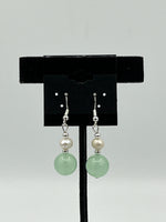 Natural Green Aventurine and Pearl Gemstone Sterling Silver Leverback Earrings