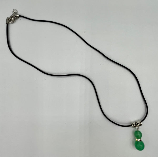 Natural Green Aventurine Gemstone Round Beaded Pendant on Leather Cord Necklace