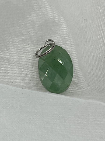 Natural Green Aventurine Gemstone Small Faceted Oval Pendant