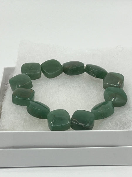 Natural Green Aventurine Gemstone Puffed Diamonds Beaded Stretch Bracelet