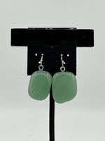 Natural Green Aventurine Gemstone Tumbled Rectangle Sterling Silver Earrings