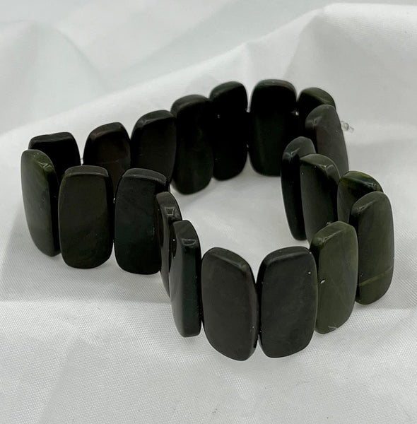 Natural African Green Jasper Gemstone Rectangles Beaded Stretch Bracelet