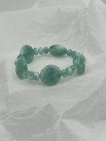 Natural Green Moonstone Gemstone Coin and Rondelle Beaded Stretch Bracelet