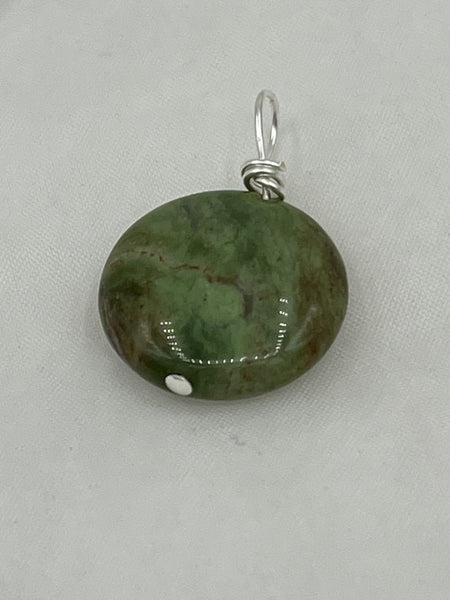 Natural Green Opal Gemstone Small Puffed Coin Pendant