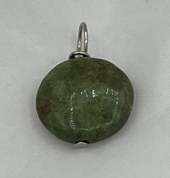 Natural Green Opal Gemstone Small Puffed Disk Pendant