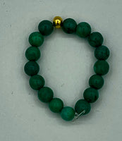 Natural Green Turquoise Gemstone and Gold Tone Beaded Adjustable Stretch Ring
