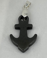 Natural Hematite Gemstone Carved Anchor Pendant