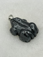 Natural Hematite Gemstone Carved 3D Frog Pendant