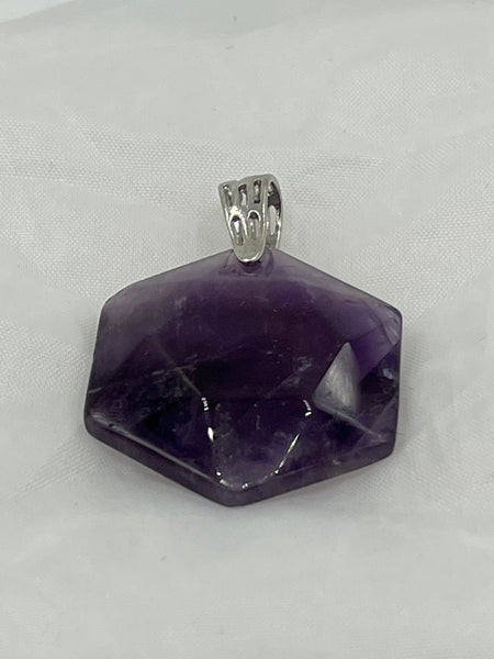 Natural Amethyst Gemstone Faceted Hexagon Pendant