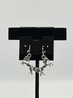 Silvertone 3D Prancing Horse Charm Dangle Earrings with Sterling Silver Hooks